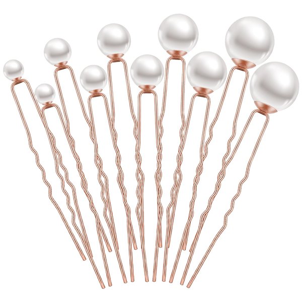 Charonle 32 Pieces Wedding Pearl Hair Pins Bridal Pearl Rhinestone Hair Pins Hair Accessories U Shape Barrette for Bride Bridesmaid Women Girls (Rose Gold)