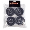 Apex RC Products 1/10 On-Road 12mm Black 5 Spoke Wheels V Tread Rubber Tires (Set of 4) #5000