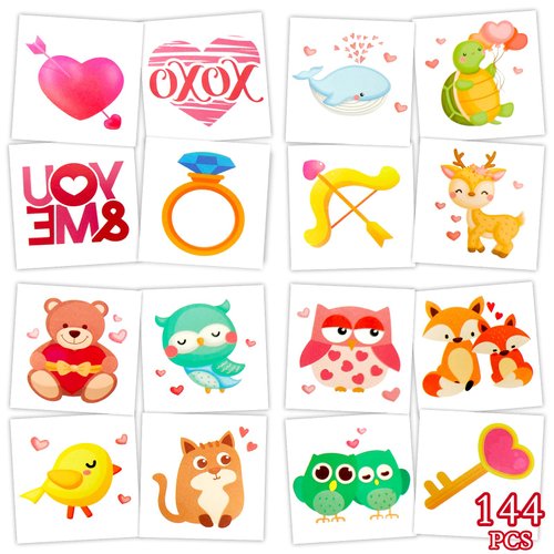 Valentines Temporary Tattoos - Konsait 10 Sheets Cute Bear Heart Cupid Valentines Day Tattoos for kids, Pink and Red Cute Valentines Tattoos, Valentines Day Party Favors