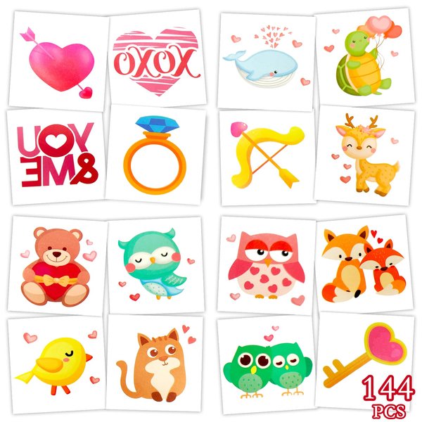 Valentines Temporary Tattoos - Konsait 10 Sheets Cute Bear Heart Cupid Valentines Day Tattoos for kids, Pink and Red Cute Valentines Tattoos, Valentines Day Party Favors