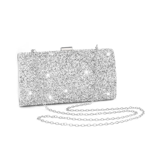 ELABEST Glitter Evening Clutch Bag Rhinestone Handbag Crossbody Purse Wedding Party Bag for Women and Girls (Double-sided silver crystal)