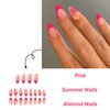 Press on Nails French Tip Fake Nails Starfish False Nails with Designs Pink Full Cover Cute Acrylic Nails Glossy Glue on Nails Summer Handmade Nails Artificial Nails for Women Girls 24Pcs