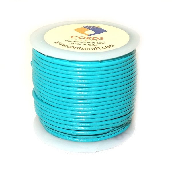 Cords Craft® | 1.5mm Round Leather Cord for Jewelry Making Bracelets Necklaces Hair Accessories Dog Collar Beading Work Hobby and DIY Craft Regular Shiny (Cyan, 21.87 Yards)