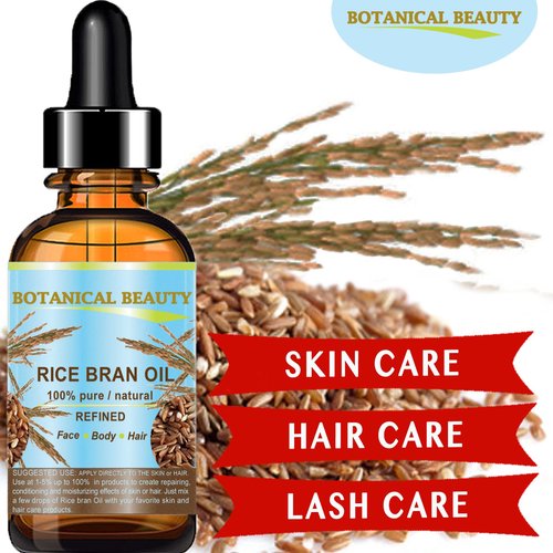 Botanical Beauty RICE BRAN OIL 100% Pure Natural Refined Undiluted Cold Pressed Carrier Oil for Face, Skin, Body, Hair, Massage, Nails. 1 Fl. oz - 30 ml