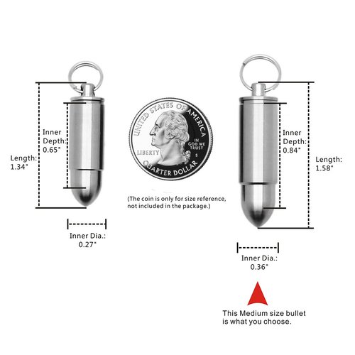 TI-EDC Titanium Mini Pill Fob, Bullet Design Waterproof Keychain Pill Holder, Charm Pendant Pill Reminder, Ultra-Lightweight 0.28oz, Inner Depth - 0.84”