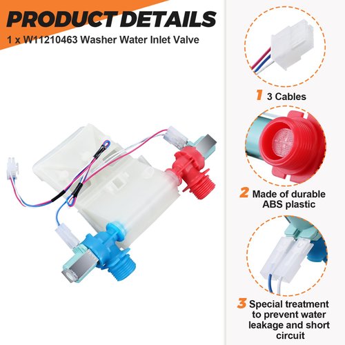 UPGRADE W11101906 W11210463 Washer Water Inlet Valve by Beaquicy - Replaces W11038696 W10701461 W10869803 W10883458 AP6329219 - Fit for Whirlpool Amana Crosley Inglis Roper Maytag Washing machine