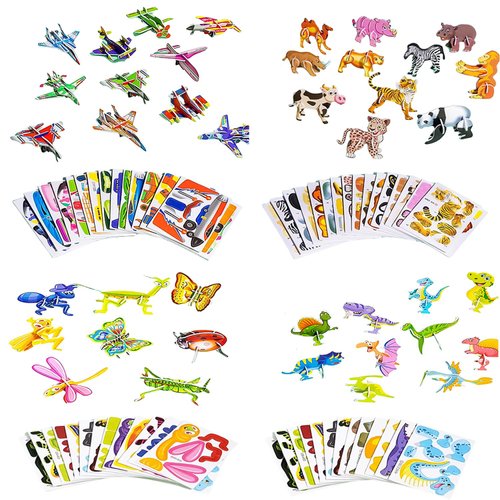Lovyan 100PCS Educational 3D Cartoon Puzzle for Kids - Insects, Dinosaurs, Animals, Vehicles Themed 3D DIY Cardboards for Boys & Girls Gift Party Supplies