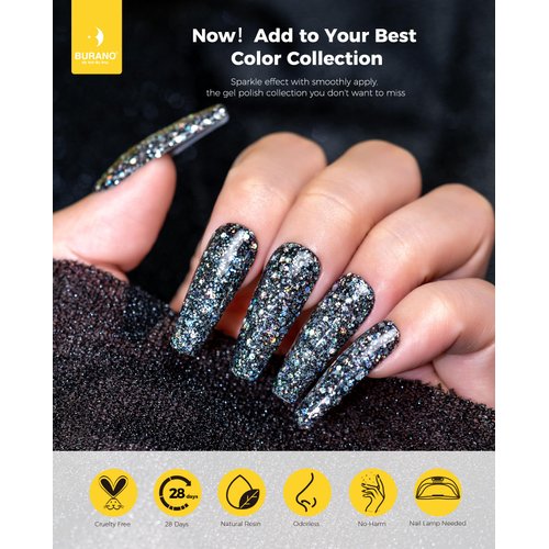 BURANO Glitter Gel Nail Polish, LED UV Nail Gel Shimmer Holographic Effect Soak off Gel Curing Required, No Chip Gel Polish Sparkle Gel Home DIY Nail Salon (Hot Pink LP14)