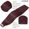 Lacer Natural Human Hair Tape in Extensions Invisible Double Sided Straight Red Wine Burgundy #99J Glue In Hair Extensions Human Hair 50g 20pcs 18 Inch