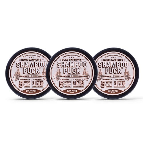 Duke Cannon Supply Co. Shampoo Puck for Men Gold Rush Fever Multi-Pack - Eco Friendly, Plastic Free, Solid Shampoo, Super Concentrated, Long-Lasting, TSA Approved Tin, Sulfate-free, 4.5 oz (3 Pack)