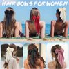 Olbye Hair Bows for Women Silky Satin Hair Ribbon Long Tail Bow Hair Clips Big Coquette Bows Black Hair Bow White Hair Ribbons Bows Hair Accessories for Women and Girls 4Pcs (Hair Bows A)