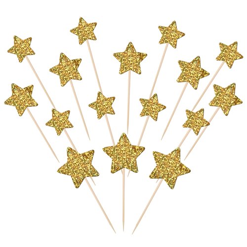 30 PCS Gold Little Star Cupcake Toppers Glitter Twinkle Star Cupcake Picks Baby Shower Cake Decorations for Wedding Engagement Bridal Shower Kids Birthday Party Supplies Mixed Size