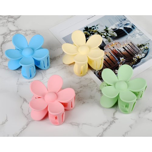 DS. DISTINCTIVE STYLE Flower Claw Clip Set of 4 Hair Clips for Thick Hair Matte Color Medium Claw Clips (baby pink, baby blue, pale yellow, pale green)