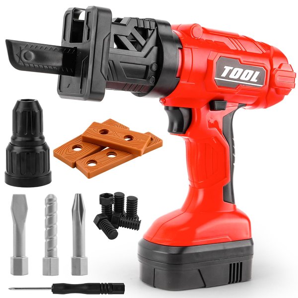 Toy Drill for Kids Ages 3-5,Electric Power Drill Include 3 Interchange Dirll Bits,1 Cutting Bits and Screw Set,Kids Pretend Play Tool with Realistic Sound & Action,Toys for Destructive Toddlers(Red)