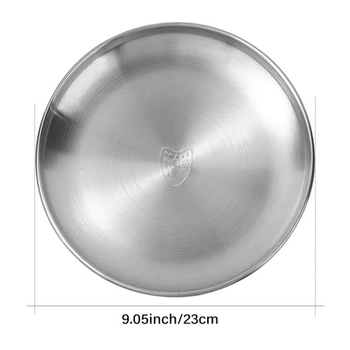 BESUNTEK 6 Pack 18/8 Stainless Steel Plates, 9" Heavy-Duty 304 Dinner Dishes, Easy to Clean, Dishwasher Safe Metal Serving Plates for BBQ, Camping and Everyday Dining (Silver, 9")