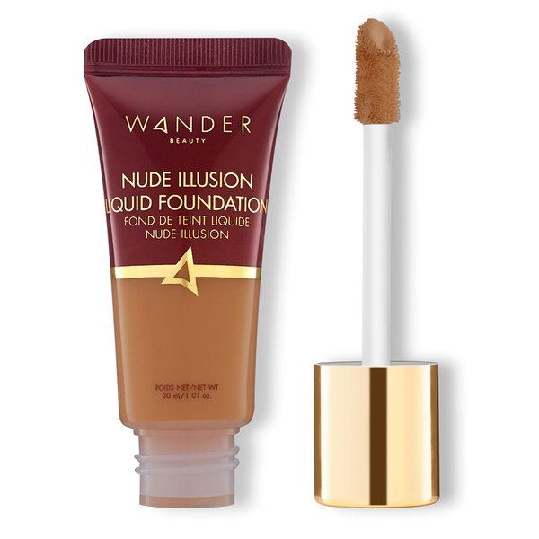 Nude Illusion Liquid Foundation - Golden Rich - Medium to Full Coverage Foundation with Niacinamide & Lotus Extract - Natural Skin Finish - Blurs, Conceals & Contours - Travel-Friendly Tube