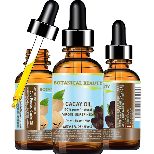 Botanical Beauty CACAY OIL 100% Pure Natural Virgin Unrefined Cold-Pressed Carrier Oil WILD GROW 0.5 Fl Oz 15 ml For Face, Skin, Body, Hair. Anti Wrinkle Face Oil Natural Retinol Vitamin A, Vitamin E