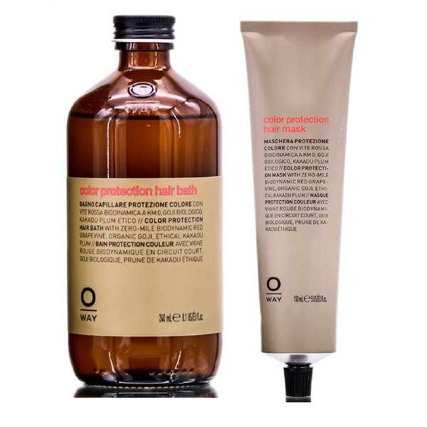 0way COLOR PROTECTION Hair Bath Shampoo & COLOR PROTECTION Hair Mask Duo Set Kit Conditioner - Made in Italy, Biodynamic Ingredient (Shampoo (8.1 oz) + Mask (5 oz))