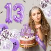 Purple 13th Birthday Decorations for Girls, Includes Happy Birthday Banner, Balloons, Silver Crown, Lavender Glitter 13 Year Old Cake Topper and Official Teenager Birthday Sash, 13th Birthday Gifts