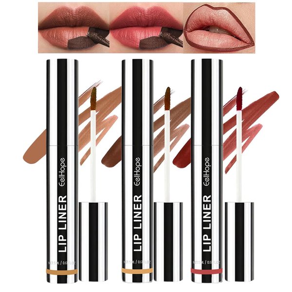 Pakivs 3Pcs Removable Lip Liner Set,Pencil-Peel Off Lip Liner Tattoo,Long Lasting Peel Off Lip Stain Matte Waterproof Lip Liner Pencil for Womem