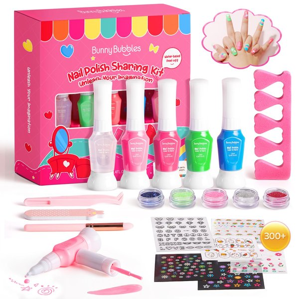 Kids Nail Polish Kit for Girls Gifts- Nails Art Makeup Toy Set for Kids Christmas Birthday Gift for 7 8 9 10 11 12 Year Old Girl's Party Cosmetic, Gel Nails Polish Manicure Girl Stuff by BUNNY BUBBLES