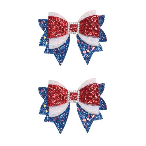 4th of July Patriotic Hair Bows Alligator Clip Girls Glitter Sparkly Red White Blue Sequin Cheer Barrettes Hairpins Kids Independence Day Xmas Party outfit Decor Accessories Gift 3.5"