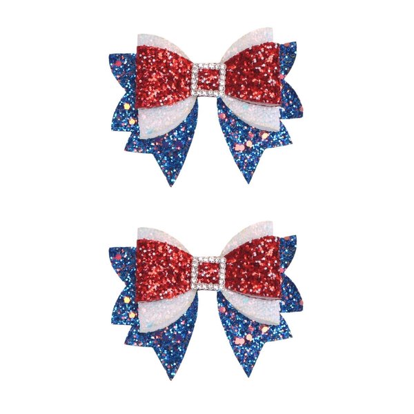 4th of July Patriotic Hair Bows Alligator Clip Girls Glitter Sparkly Red White Blue Sequin Cheer Barrettes Hairpins Kids Independence Day Xmas Party outfit Decor Accessories Gift 3.5"