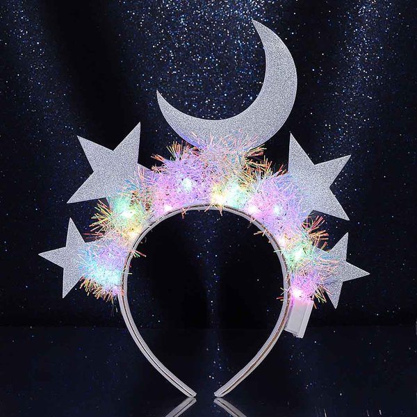 ACEDRE Light Up Star Headband LED Moon Headpiece Glitter Stars Headwear Rave Party Costume Hair Accessories for Women and Girls