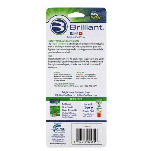 Brilliant Baby Finger Toothbrush with Case, Silicone Gum Massager and Teether Brush for Babies and Toddlers Age 3 Months Old and Up, Newborn Oral Hygiene Essentials, Teethers and Toothbrushes, Green