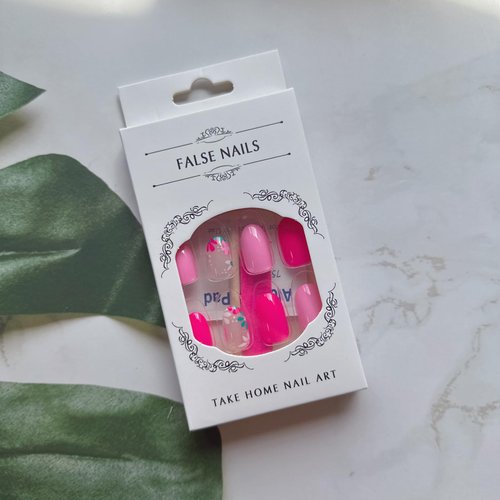 Flower Press on Nails Almond Fake Nails Cute Floral Glue on Nails Full Cover Oval Shaped False Nails with Small Pink Flowers Cute Spring Summer Glue on Nails Short Almond Acrylic Nails for Women