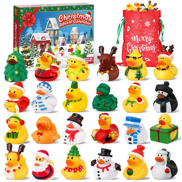 24 PCS Christmas Rubber Ducks, Christmas Ducks for Christmas Stocking Stuffers, Christmas Party Favor Bath Toys Gifts for Toddlers Boys Girls, Christmas Goodie Bag Stuffers and Baby Showers