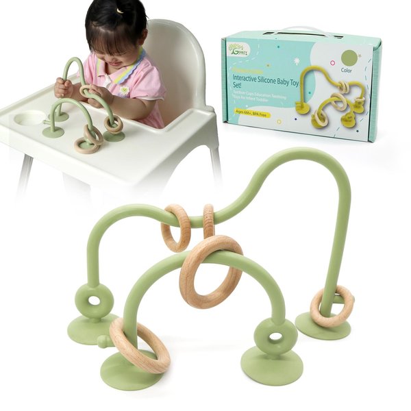 Gogzy - Parent-Child Interactive Silicone Baby Toy Set - Suction Cups Education Teething Toys for Infant Toddler Ages 6M+, BPA Free (Olive)