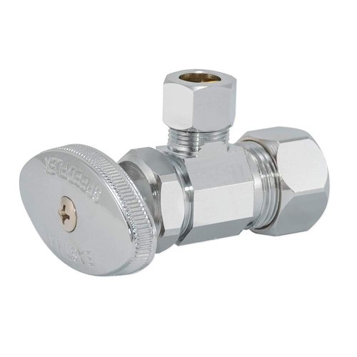 Eastman 5/8 Inch OD Compression x 3/8 Inch OD Compression Multi-Turn Angle Stop Valve, Brass Plumbing Fitting, Chrome, 04348LF
