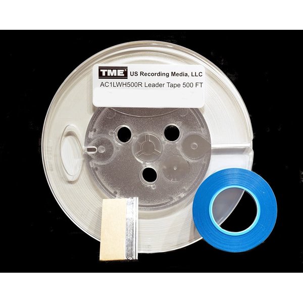 TME Leader Tape Open Reel Audio Opaque White 1/4 Inch x 500 Ft with Splicing Tape and GEM Media Blade AC1LWH500R-A