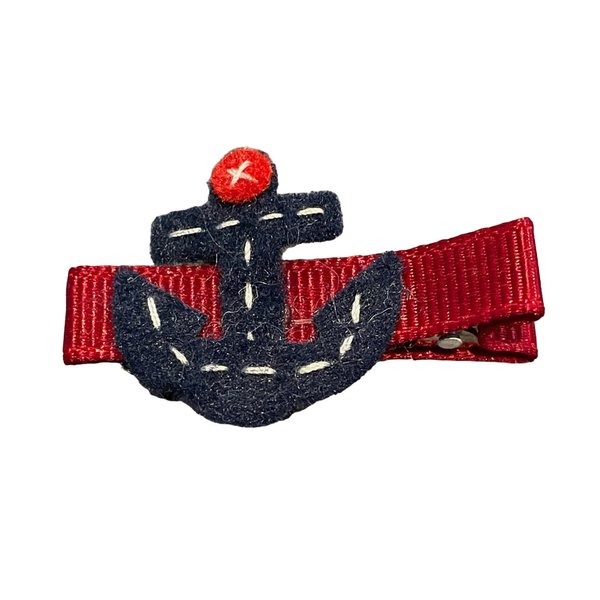 Anchor Hair Clip, Felt Hair Clip, Nautical, Sailor, Ocean, Beach, Sailboat (blue and red)