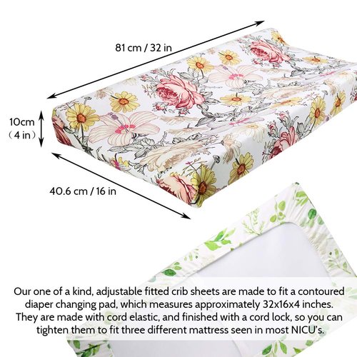 Baby Floral Diaper Changing Pad Cover Cradle Mattress Sheets, Infant Stretchy Fabric Changing Table Cover Changing Mat Cover Baby Nursery Diaper Changing Pad Sheets (Floral)