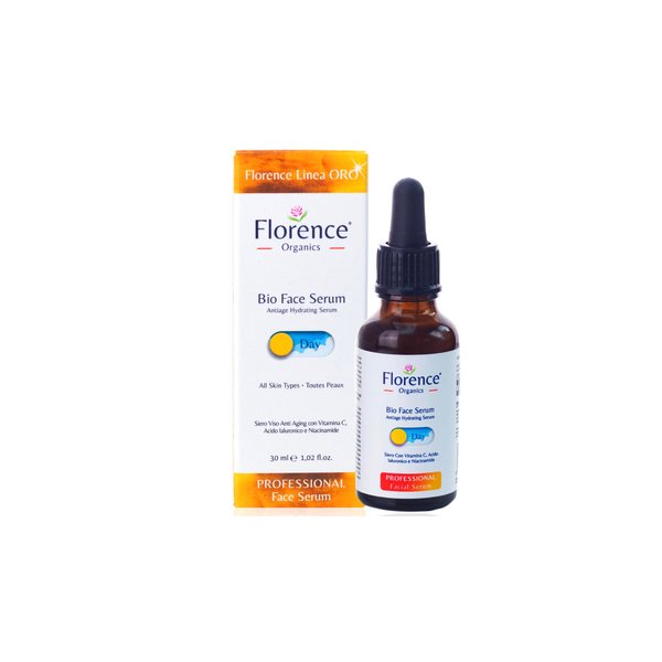 Organic Face Serum, Anti Aging, Hydration Professional Face Serum with Vitamin C, Hyaluronic Acid for Face, Neck and Eye Contour, 30 ml., Florence Organics