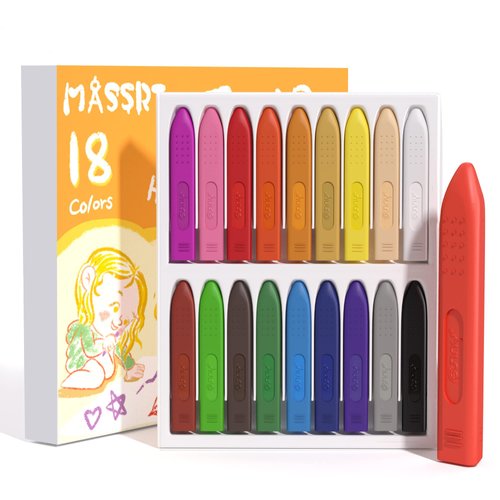 MASSRT Jumbo Crayons for Toddlers, 18 Colors Mess Free Unbreakable Crayon Gifts, Easy to Hold Washable Crayons for Kids, Safe Coloring Gifts for Babies and Children