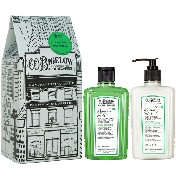 C.O. Bigelow Apothecary Duo, Rosemary Mint Body Care Gift Box with Body Soap & Lotion, Gift Set of Two - Moisturizing Lotion & Liquid Body Wash for Dry Skin - 10fl oz Each