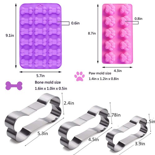7 Pack Dog Treat Molds, Puppy Dog Paw and Bone Molds, Non-stick Dog Ice Molds Trays , Reusable Baking Molds for Chocolate, Candy, Cupcake, Biscuits- perfect Dog Cookie Molds for Puppy lovers