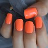 iMABC Neon Orange Summer Press on Nails Gel Full Cover Fake Nails Short Glue False Nails Spring Summer Style for Women Girls Wear 24pcs