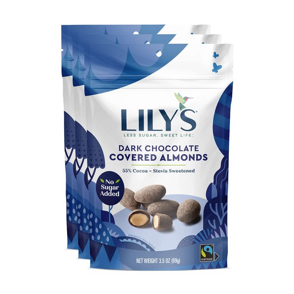 Lily's Dark Chocolate Style Covered Almonds Dark Chocolate, Dark Chocolate Almonds, 3.5 Ounce (Pack of 3), 10.5 Ounce