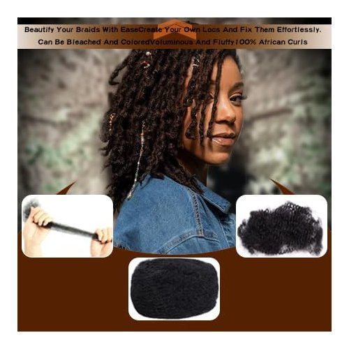EV&ET Tight Afro Kinky Bulk 100 ％ Real Human Hair for Draedlock Hair Extensions, Repair Locs, Twists and Braids 1 Pack (8 inch, natural black)