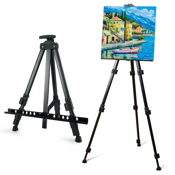 Artify Easel for Painting, Double-Tier Easel Stand, Adiustable Height from 22-66 Inches, Tripod for Painting and Display with Carrying Bag, 66 Inches, Black