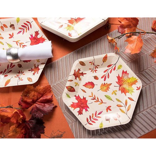 Juvale Fall Leaves Paper Plates for Thanksgiving Party (9 In 50 Pack)