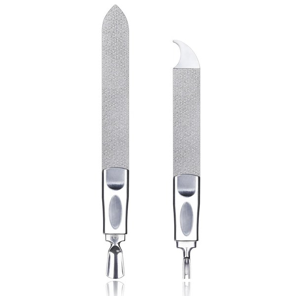 VOGARB Metal Nail File for Natural Nails,2 Pack Set Double Ended Double Sided Emery Board for Fingernail and Thick Toe Nails,Professional manicure Pedicure kit