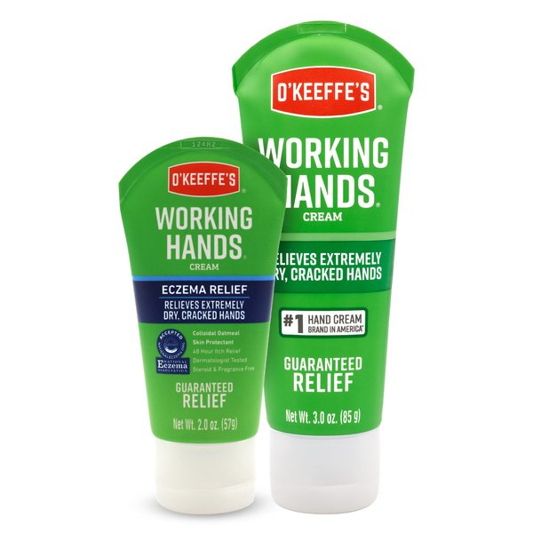 O'Keeffe's Working Hands Hand Cream, For Extremely Dry, Cracked Hands, 3 oz Tube and O'Keeffe's Eczema Relief Hand Cream, For Extremely Dry, Itchy, Irritated Hands, 2 oz Tube