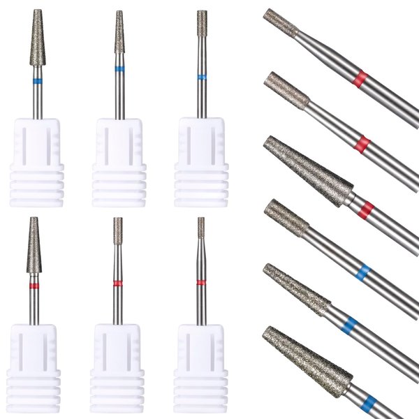 HINZIC 6PCS 3/32” Cuticle Nail Drill Bit Silver Safety Professional Diamond Nail Drill Bits Manicure for Nail Polishing Cleaner Cuticle Remover Nail Prepare Supplies Tool for Nail Techs