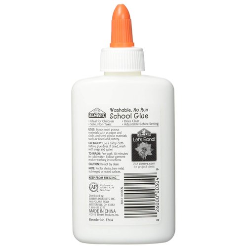 Elmers Washable No-Run School Glue, 4 oz, 1 Bottle (E304) - Pack of 2