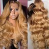 Benafee Body Wave 13x6 Lace Front Wigs Human Hair, Ombre Honey Blonde Lace Frontal Wigs Pre Plucked Bleached Knots 22” HD Transparent Lace Front Wig Human Hair for Black Women Glueless Human Hair Wig